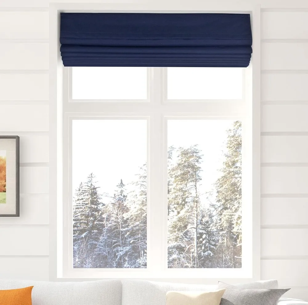 Fabric Roman Shades 34x60 Inches Navy Room Darkening Window Blinds