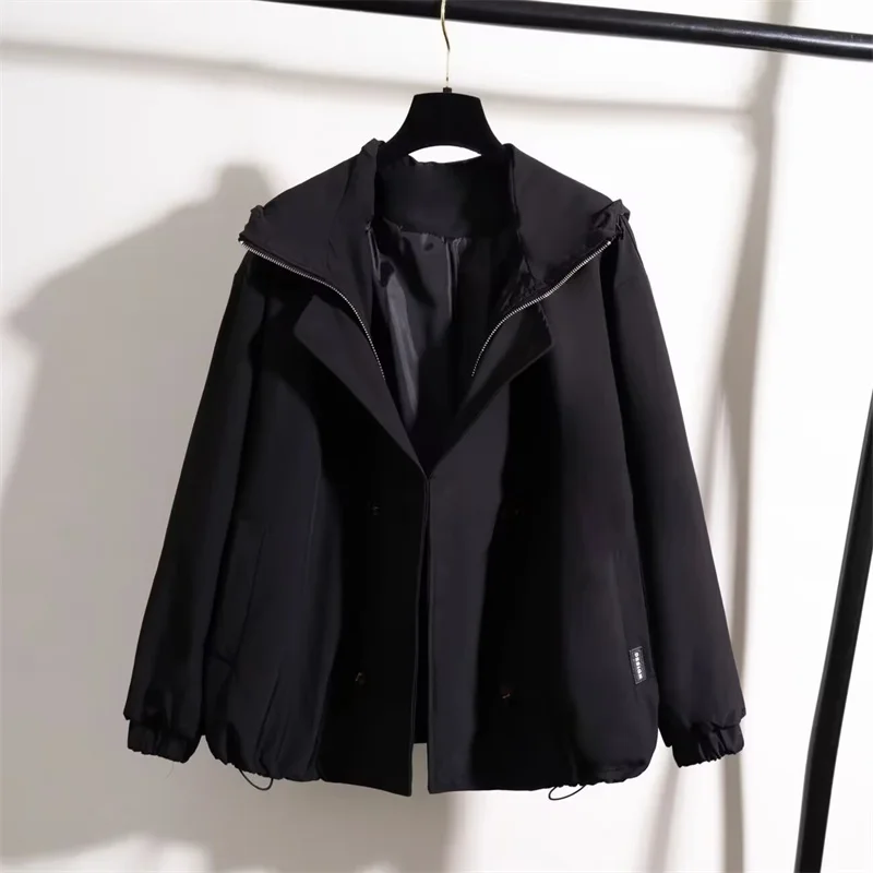 Work Style Green Hooded Shoulder Windbreaker Jacket Women, 2026 Spring, Fat Mm Short Style, Assault Jacket Women Casual Jacket