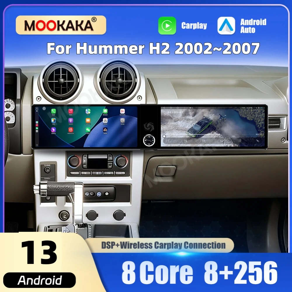 

Двойной 12,3-дюймовый автомобильный мультимедийный плеер Qualcomm с экраном Android для Hummer H2 2002~2007, автомобильное радио, GPS-навигация, CarPlay, автомобильная мультимедийная система