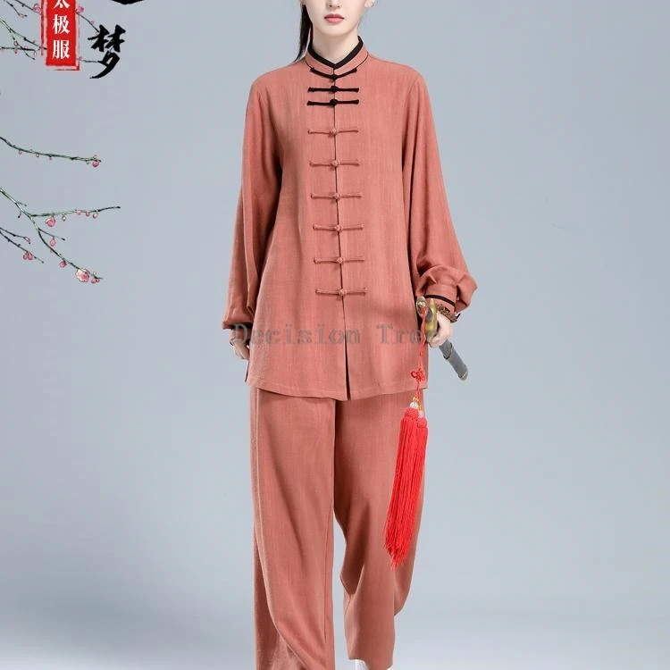 2024 chinese improved thicked tai chi suit multi-color cotton linen chinese style tai chi martial arts performance training suit