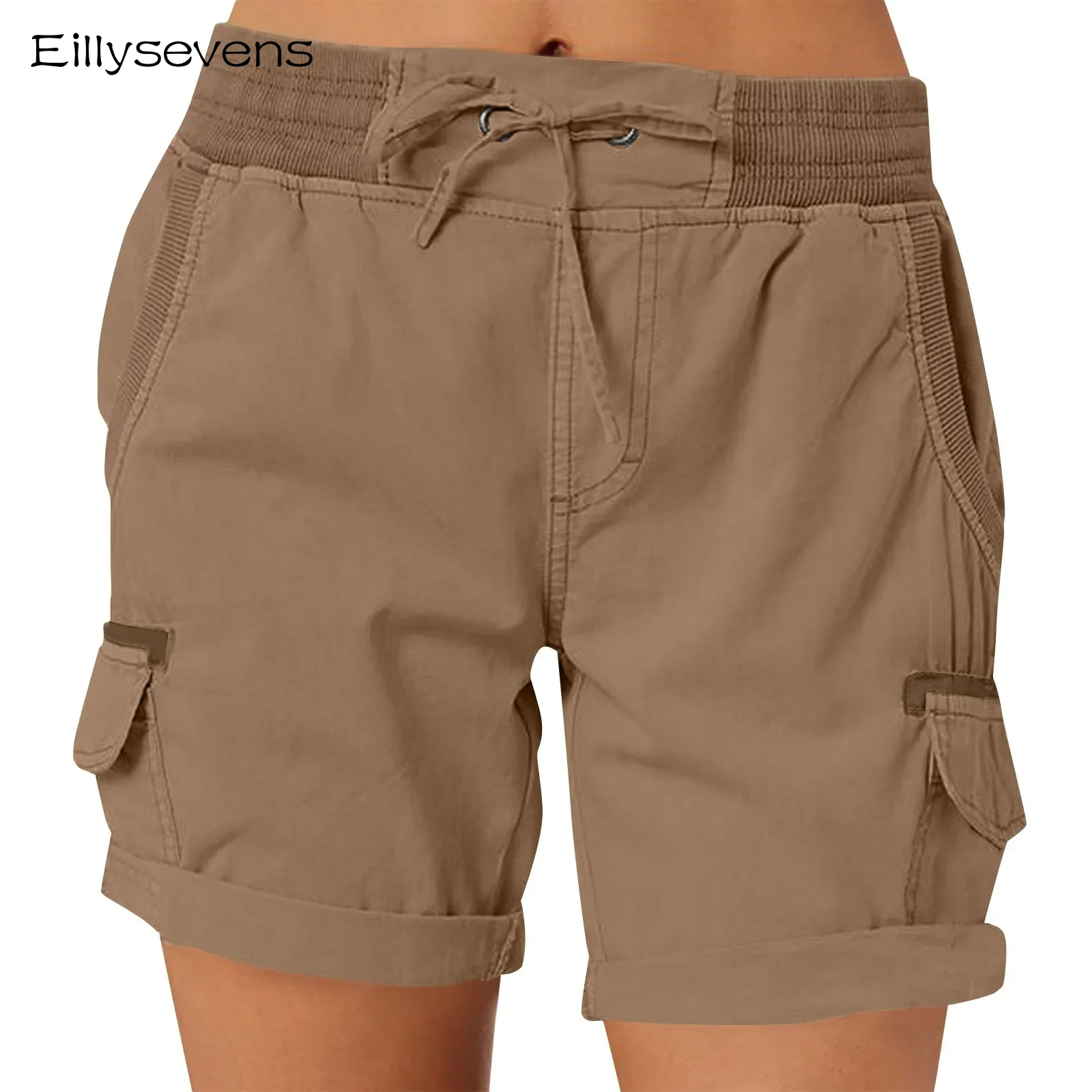 

Straight Retro Basic Cozy Women's Cargo Shorts Loose Solid Color Mini Pant Summer Beach Shorts Drawstring Short Pants Trousers