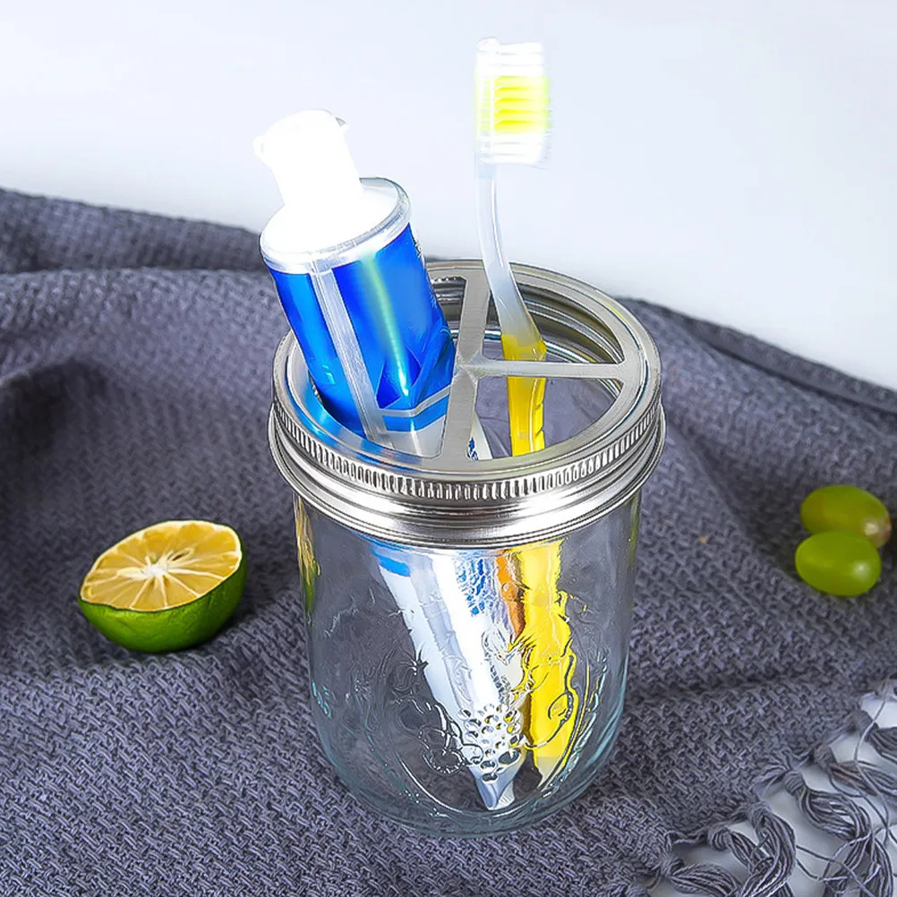 3Pcs Mason Jar Toothbrush Bottle Lids Stainless Steel Split-Type Lid Divided Design for Toothbrush Toothpaste Organizer Bathroom