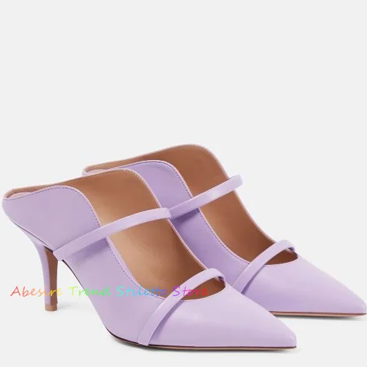 New Brand Women High Heels Female Matching Pointed Slingbacks Pumps Shallow Elegant Sexy Slip-on Two Straps Shoes Satin Mules