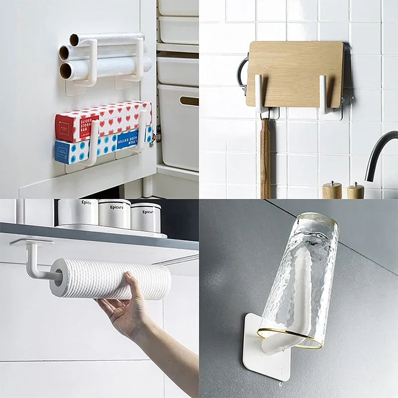 خطافات على شكل حرف L من البلاستيك غير اللكم خلف الباب خطاف لاصق متعدد الوظائف رفوف معلقة أداة تخزين المطبخ والحمام #4