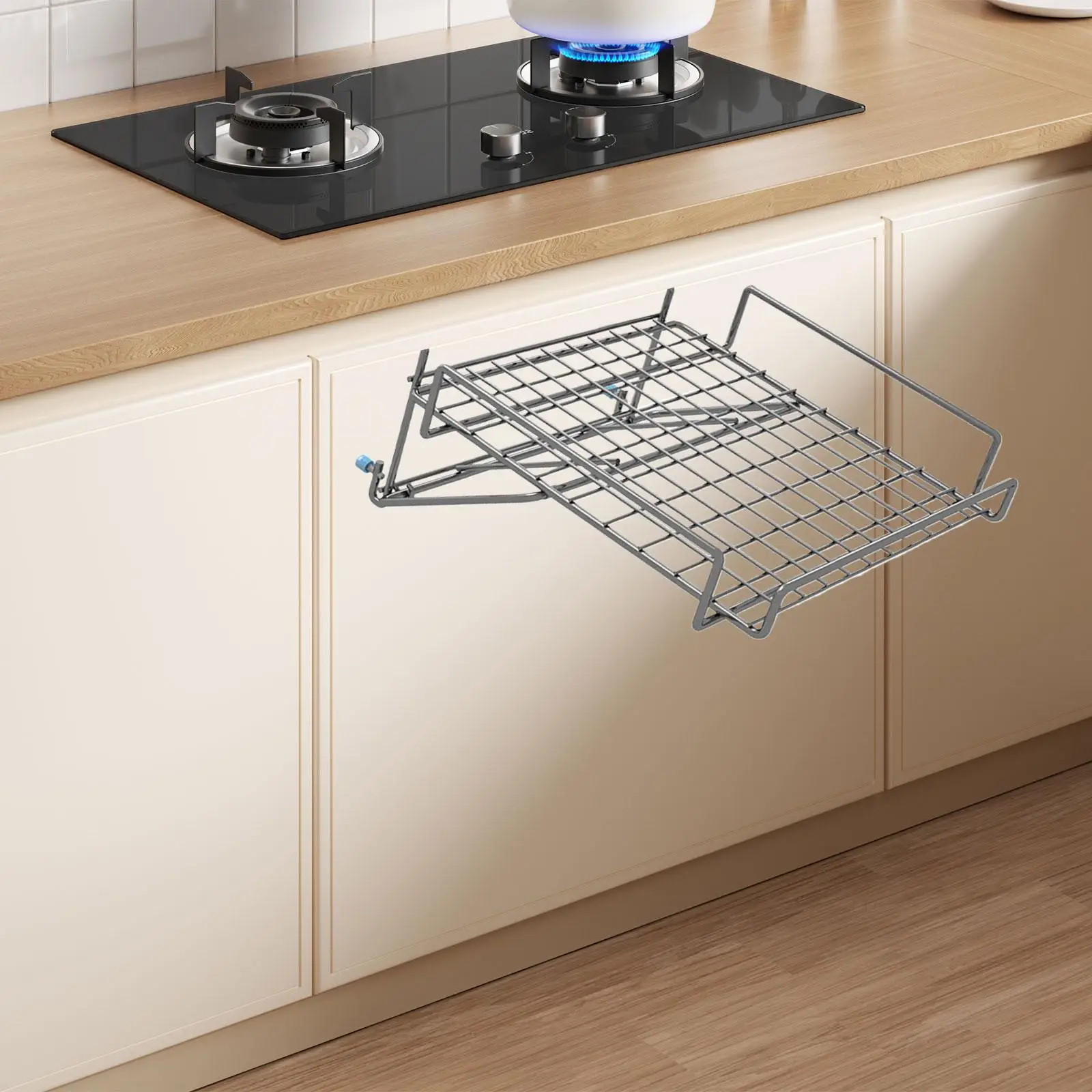 

Foldable Stainless Steel Cabinet Door Organizer Space Saving Kitchen Storage Rack for Pantry Home Garage RV