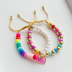 KKBEAD-Heart Charm Bracelet for Girls, Boho Summer Beach, Freshwater Pearl Bracelets, Y2k Jewelry for Women