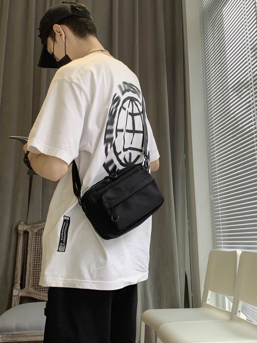 Ex Pure couleur sac à bandoulière décontracté rue Faion conception Simple sac Menger hommes à la mode marque bœuf tissu fermeture à glissière