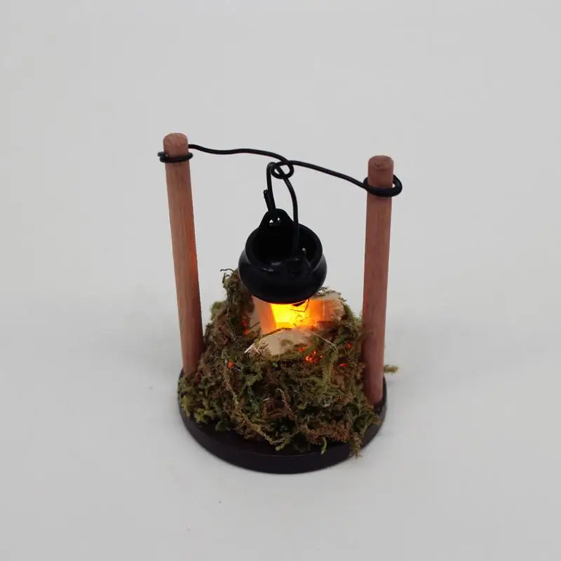 Interactive DIY Dollhouse Toy Set; Miniature Garden Scene; Lightable Hanging Stove Fire Pile Model; Kid's Kitchen Firewood Pile