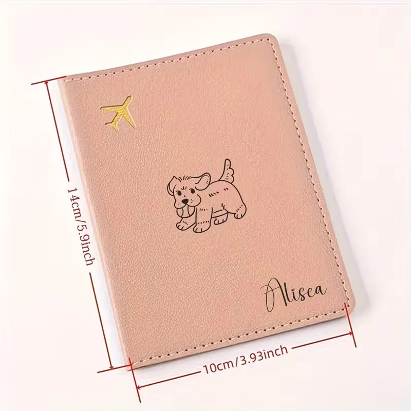 Custom Passport Cover with a Cute Dog Sticking Out Its Tongue Design, Passport Tags, a Easy Airplane And Dog Design,