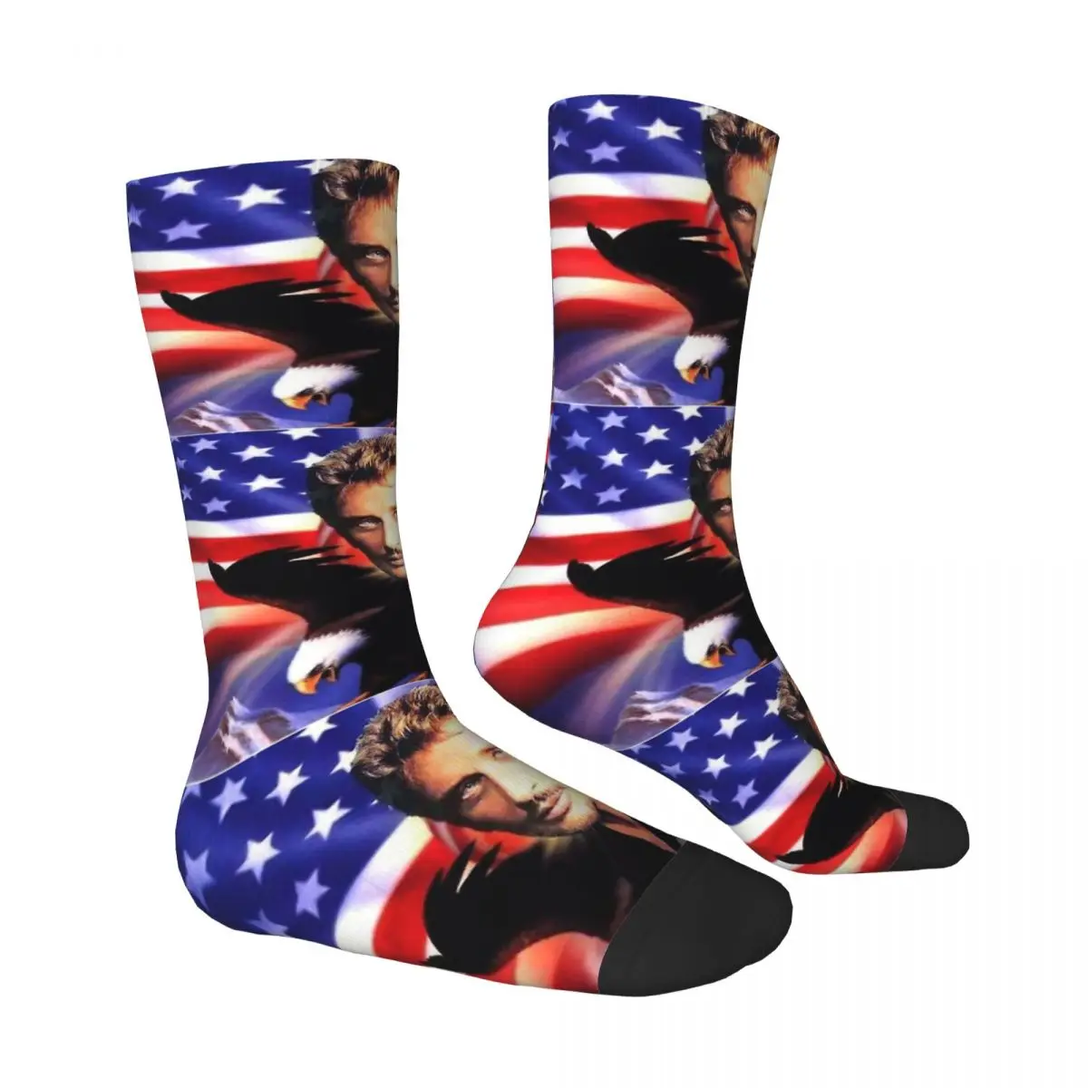 US Eagle Johnny Hallyday Rock Music French Singer Socks Male Mens Women Spring Stockings Printed