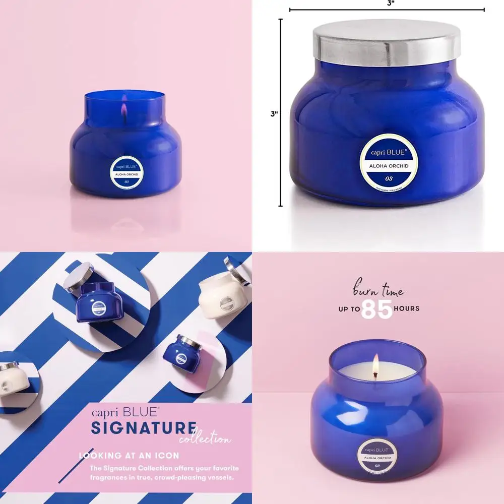 

Подсвечи Signature Jar — долговечная смесь соевого воска — роскошные тропические ароматические свечи — синяя декоративная стеклянная банка (Aloha