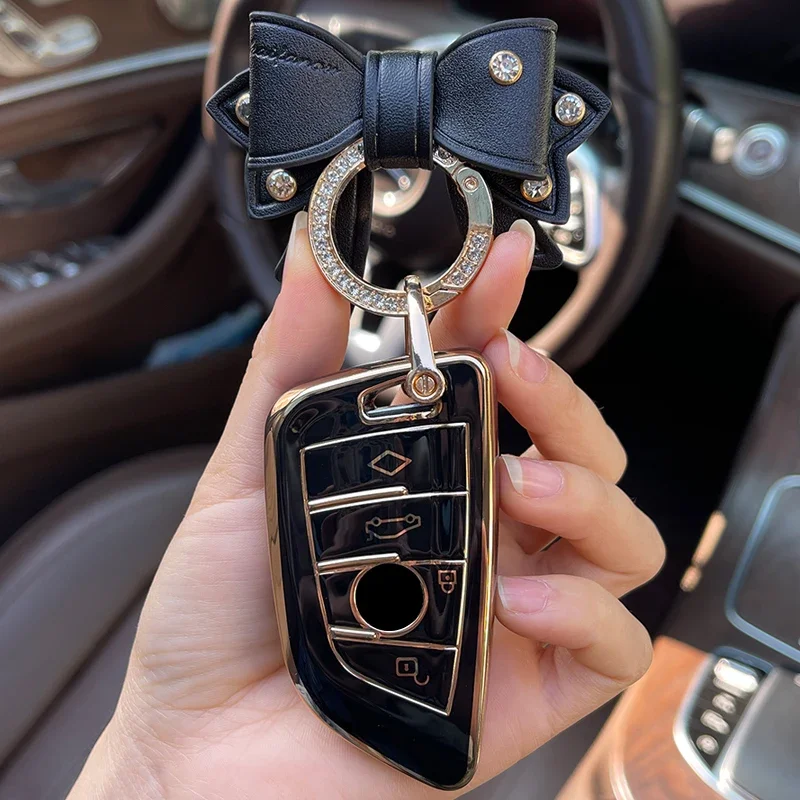 Bow Keychain Car Key Case Cover for BMW X3 X5 X6 F30 F34 F10 F20 G20 G30 G01 G02 G05 F15 F16 1 3 5 7 Series G11 F32 F25 F07 M4