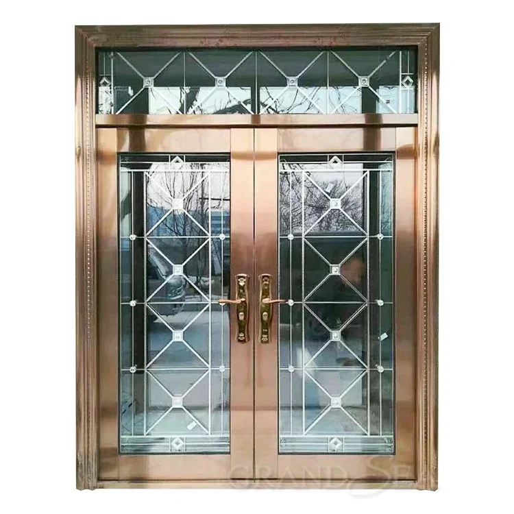 Gold supplier exterior commercial security house main double stainless steel glass doors designs