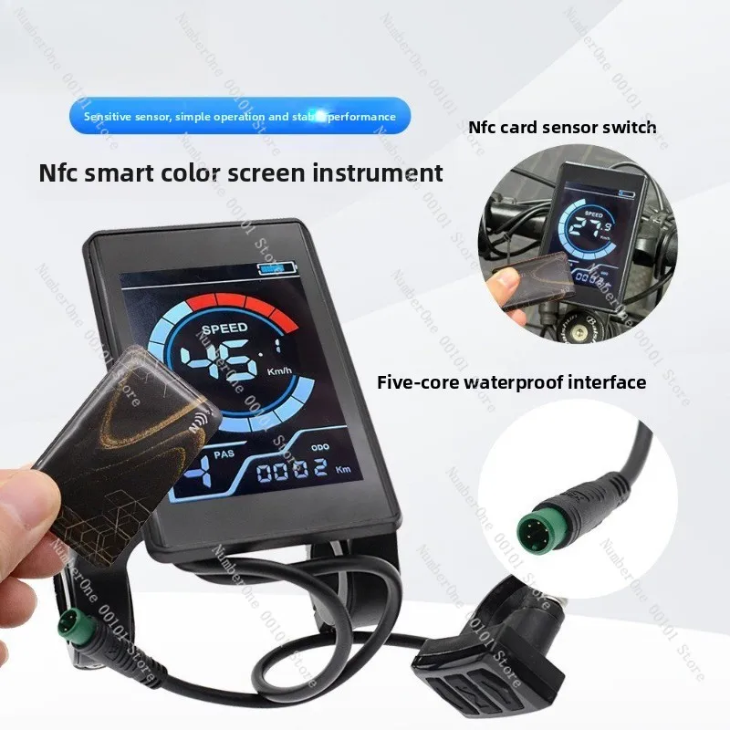 NFC Electric Bike Color LCD Display, 5-Pin Waterproof Smart Meter for E-Scooter with Speed Control Anti-Glare