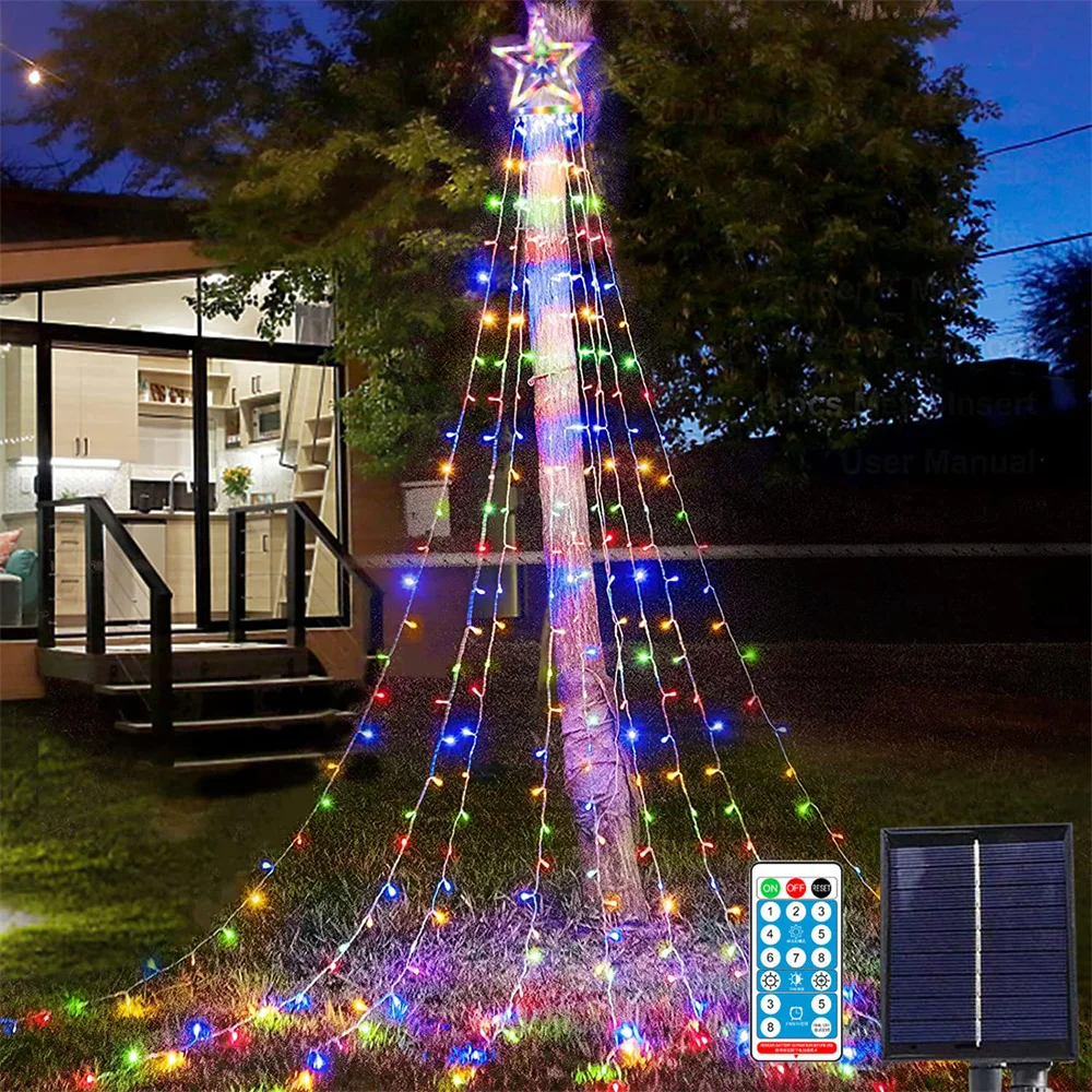 

3.5M LED Waterfall Tree Topper Lights Solar Powered 8Mode Waterproof String Light for Wedding Party Garden Christma Decor