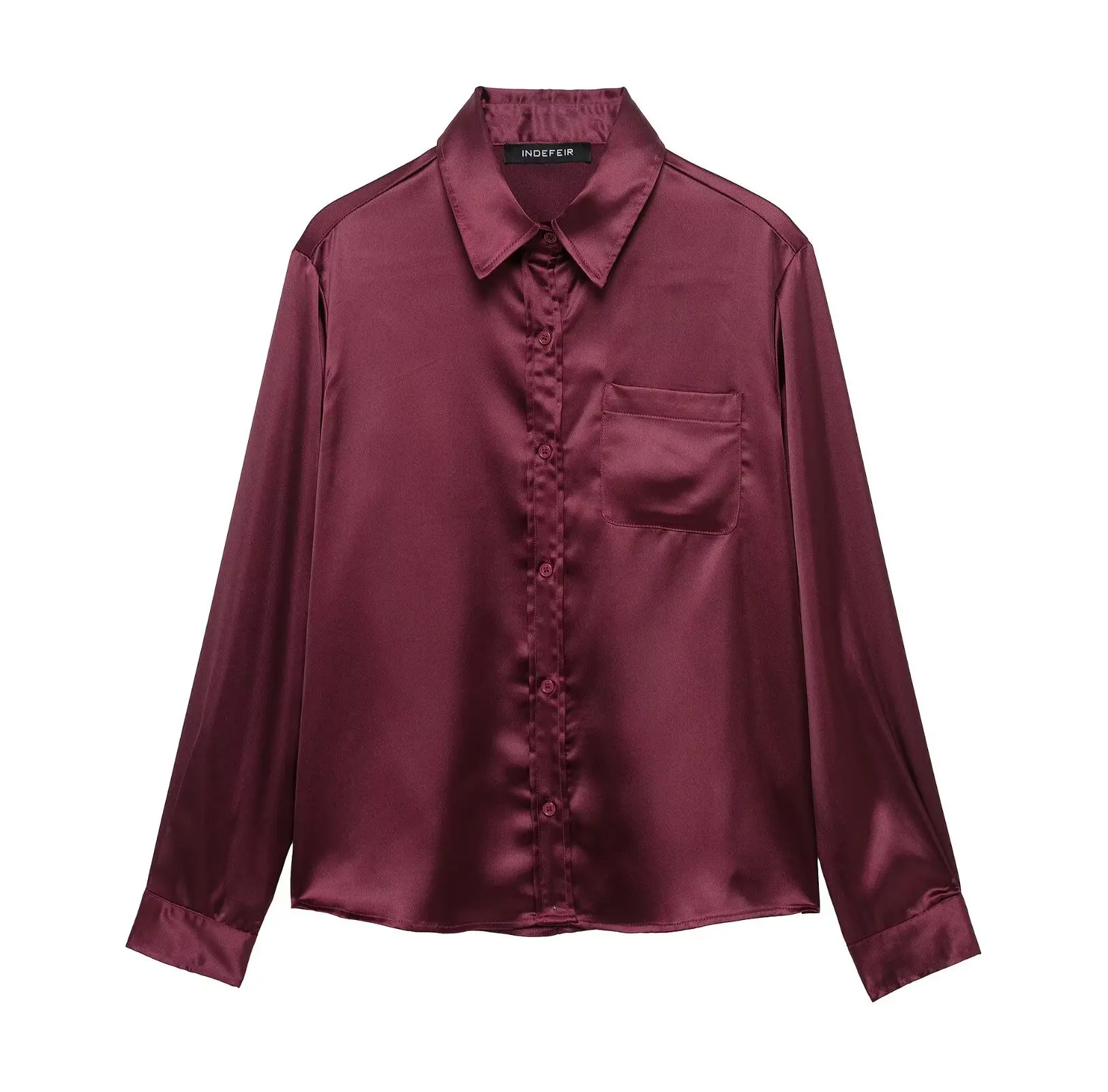 Women's silk texture shirt spring new casual commuting retro workplace style wine red party shirt