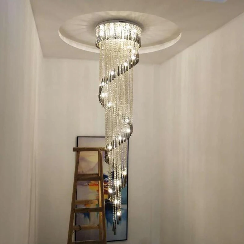 

Modern Crystal Chandelier Lighting For Stair Large Hanging Lamp For Foyer Villa Lobby Hanging Light Fixture for high ceiling