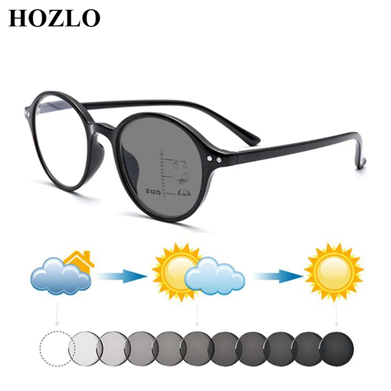 Women Rivets TR90 Photochromic Progressive Hyperopia Sunglasses Men Look Near Far Sun Automatic Discoloration Reading Glasses