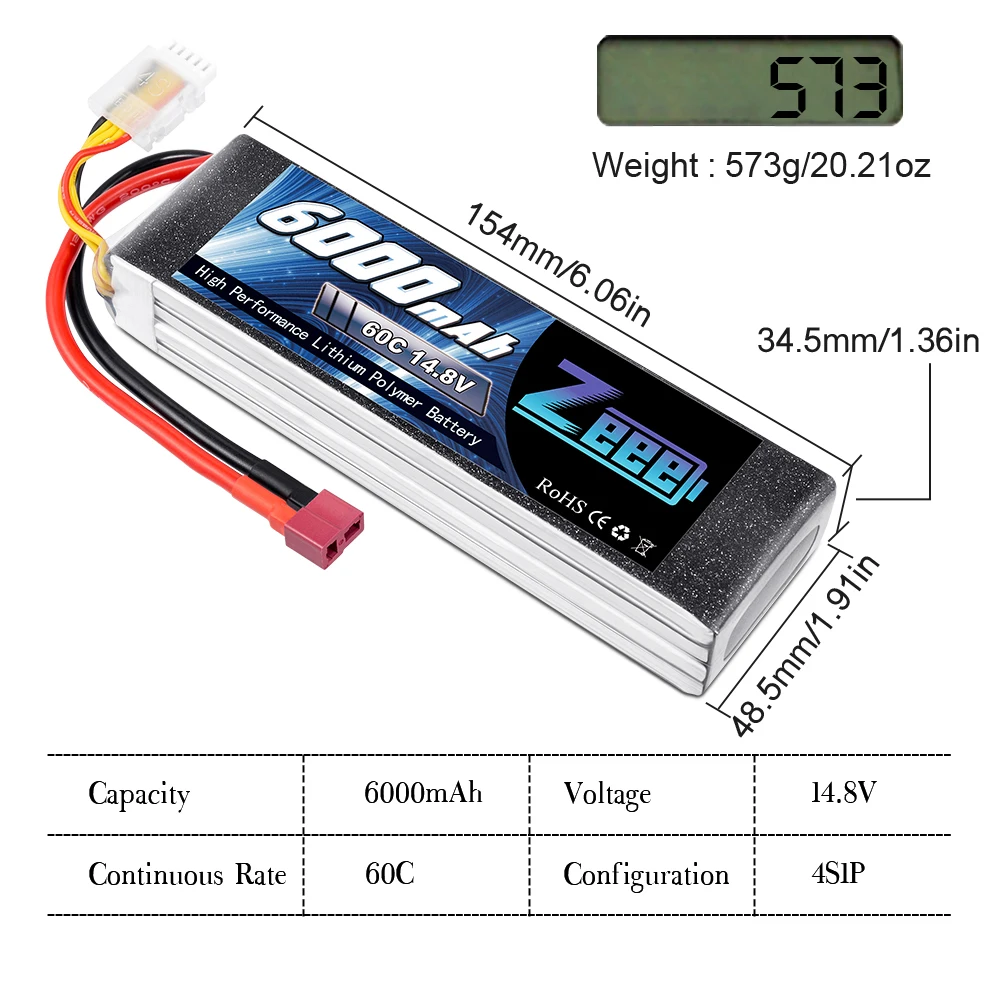 Zeee 4S 6000mAh Lipo batteria 14.8V 60C Softcase con Deans Plug per RC Car Racing Truck Buggy FPV Drone RC Hobby Model Parts