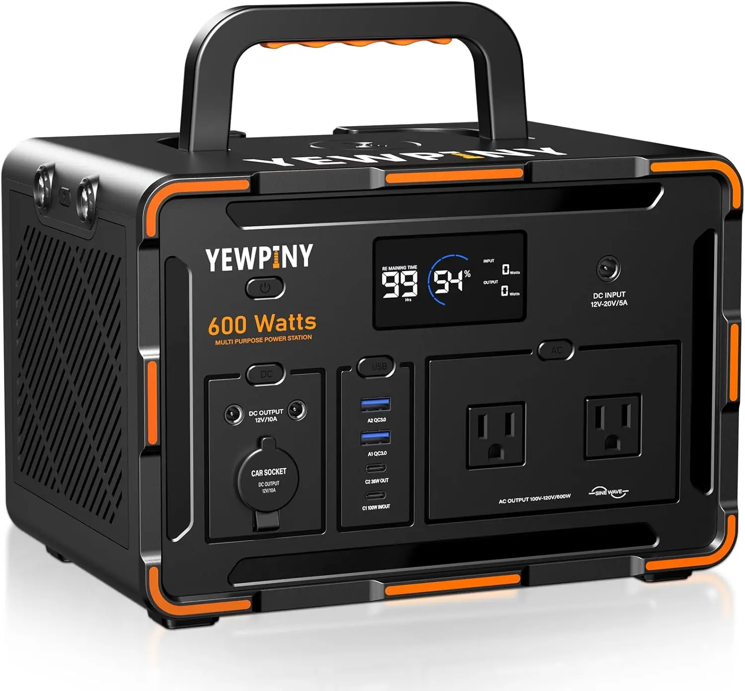 Power Station, 600W Pure Sine Wave, 599.4Wh, Solar Generator, 3000+ Charge Cycles, USB-C PD 100W, 9 Outputs, Wireless