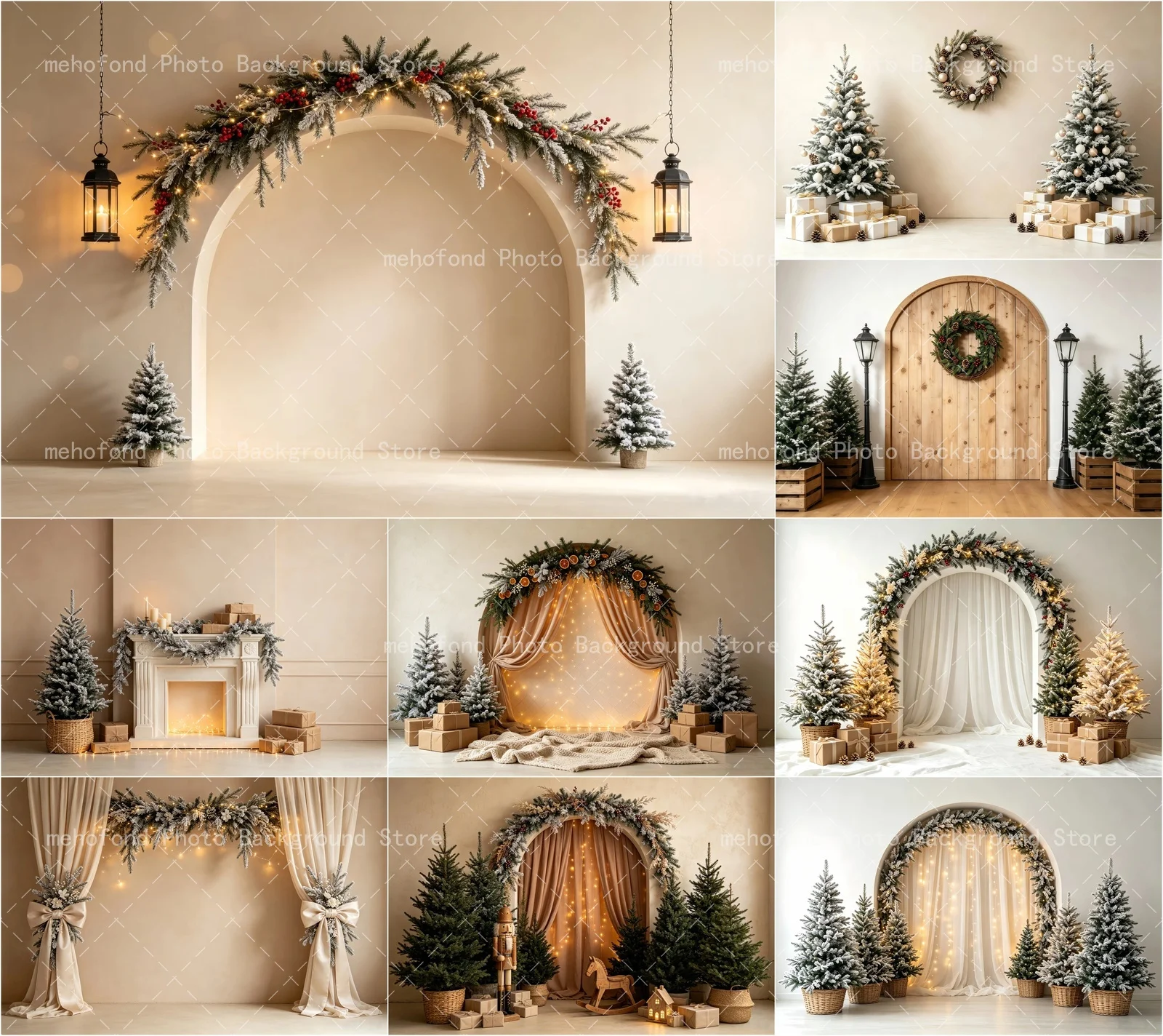 Mehofond Einfacher Stil Indoor Weihnachts-Fotografie-Kamin-Vorhang Weihnachtsbaum Geburtstag Kinder Familienporträt Hintergrund-Dekoration