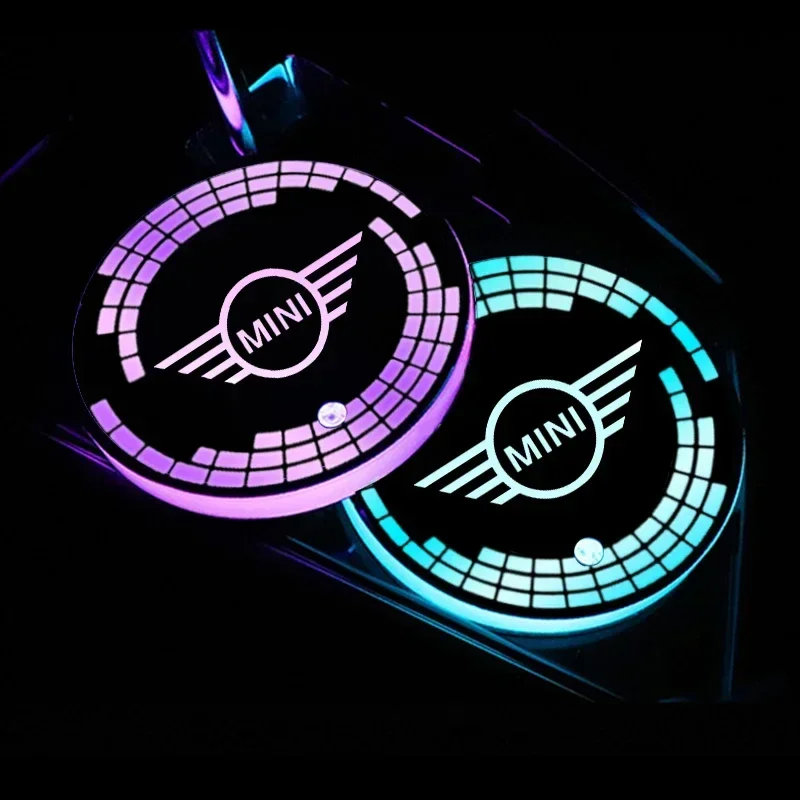 7 Colors LED Car Water Coaster Smart Induction Light Bottle Cup Mat Pad for Mini Cooper R50 R52 R53 R55 R56 F54 F55 F56 F60 Logo