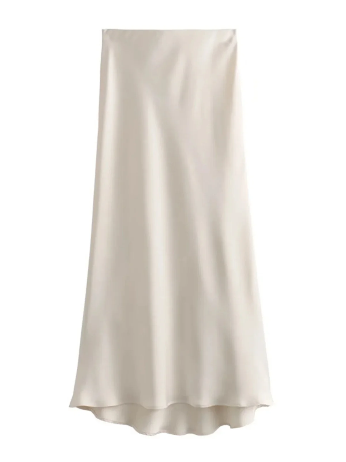 

Faionable Satin Midi Skirt Slimming Sle High Waist Long Skirt Korean Sle A-Line Skirt Pure Color Polyester Fiber