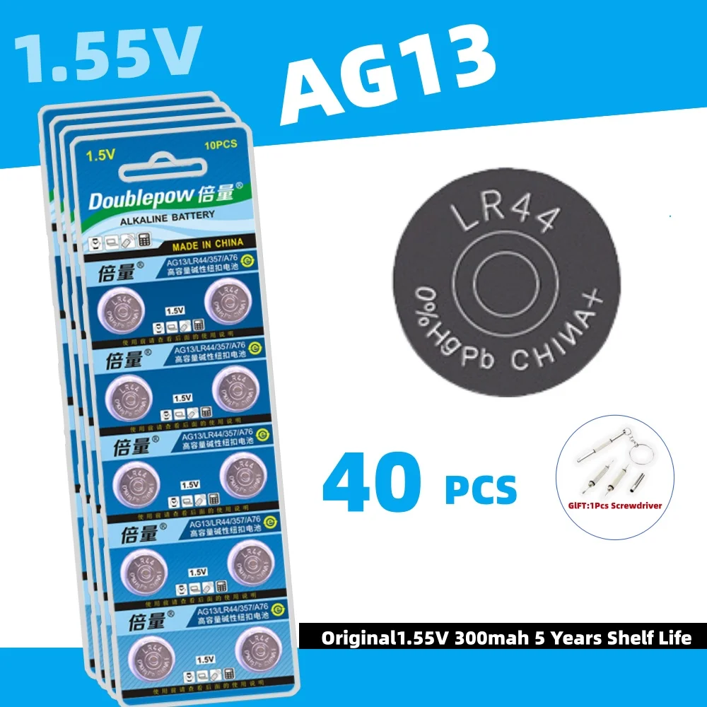 2-50 stuks Doublepow LR44 Batterijen L1154F AG13 SR44 A76 Premium Alkaline Batterij 1.5V Knoopcelbatterij voor Rekenmachine