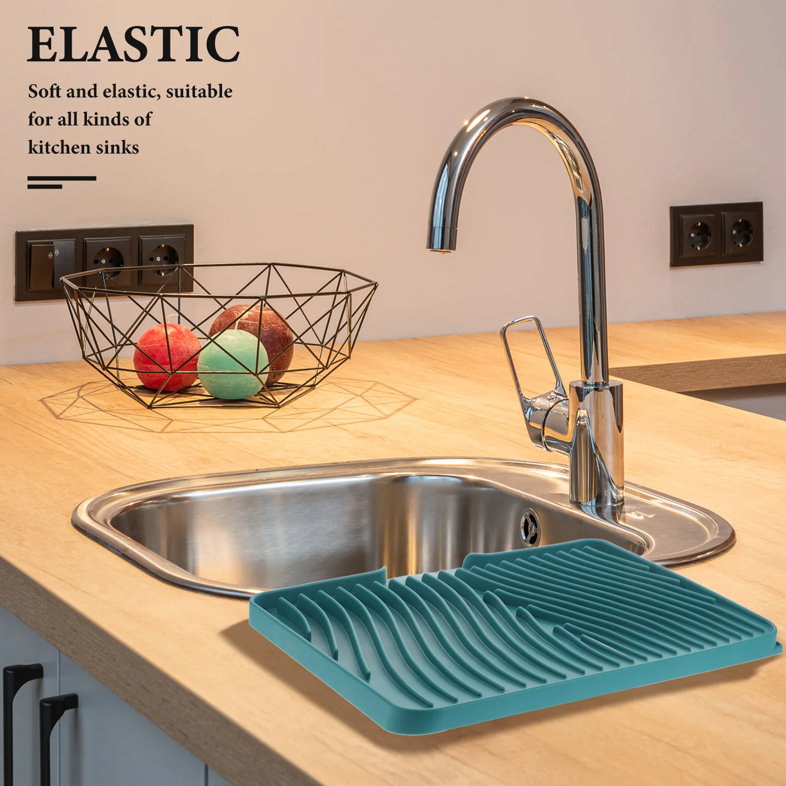 

Silicone Draining Mat for Kitchen Counter Heavy Duty Drying Pad with Built in Drain Grooves Non Slip Base for Home Coffee