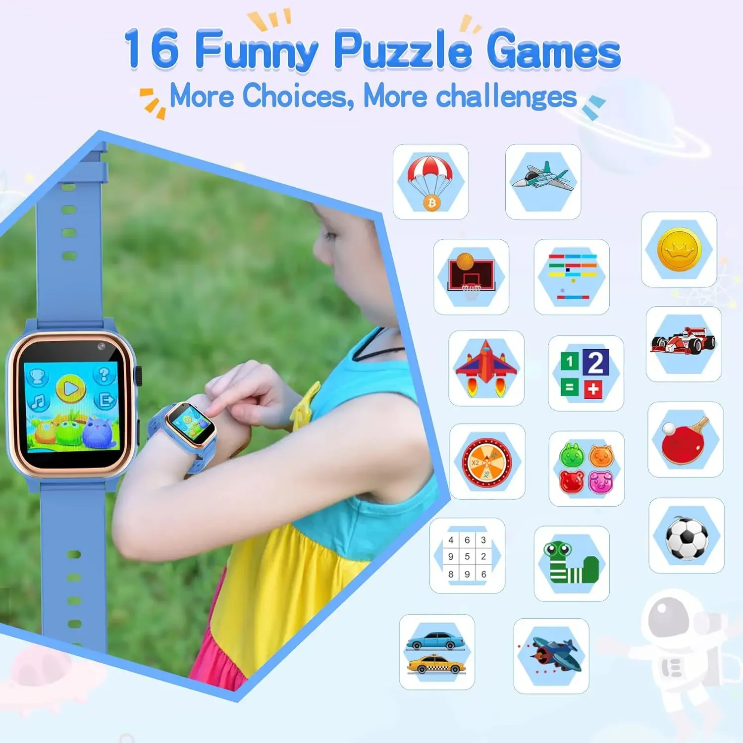 Montre intelligente pour enfants, lampe de poche, 18 jeux de puzzle, appareil photo magique pour photos et vidéos, lecture de musique, montre jouet amusante pour enfants