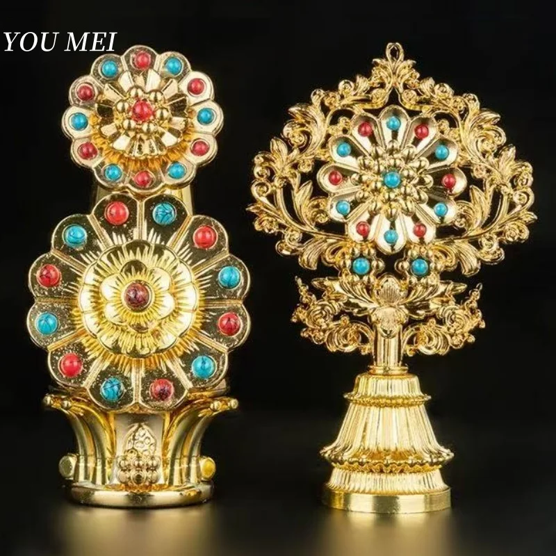 

Buddhism Ghee Flower,Engraving Inlaid Gem Tibetan Alloy Magic Weapon Buddha Item,DORA Tantric Altars Ornament,Buddhist Religious