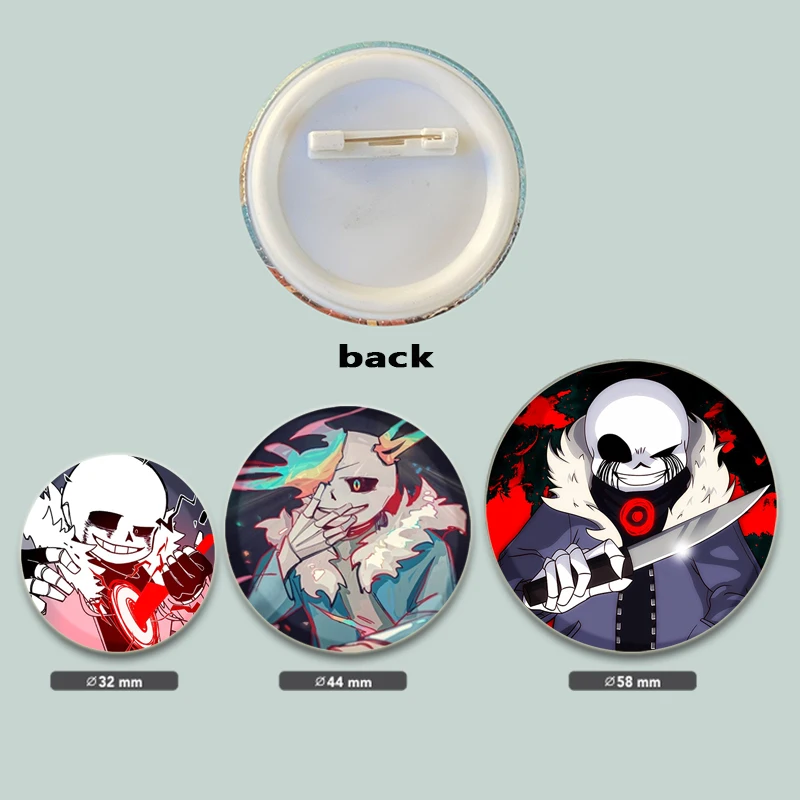 32/44/58MM Anime Cartoon Figures Killer Sans Pins Round Brooch Badge Fashion Jewellery Clothes Hat Backpack Accessory Gifts