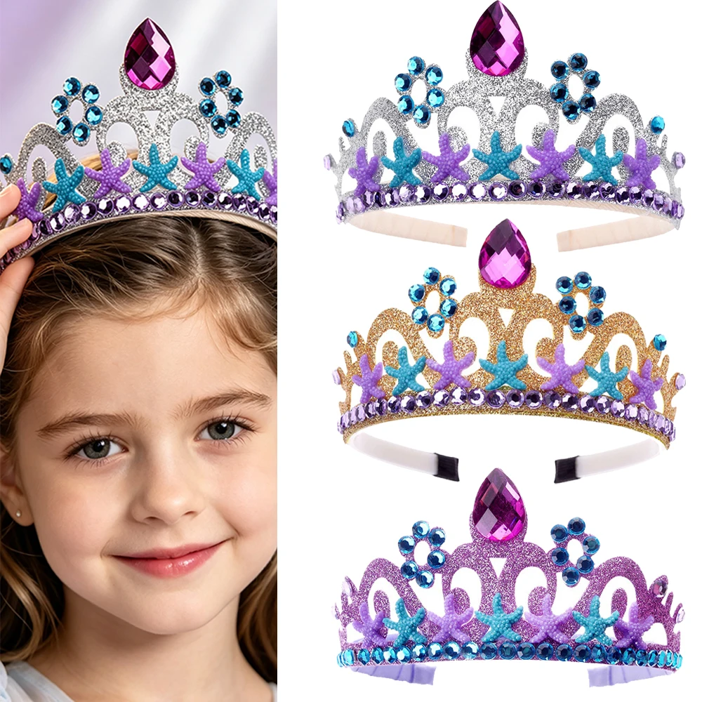 5pcs Rhinestone Starfish Mermaid Tail Crown Headband Birthday Party Photo Props Head Hoop Ocean Starfish Headwear Accessories