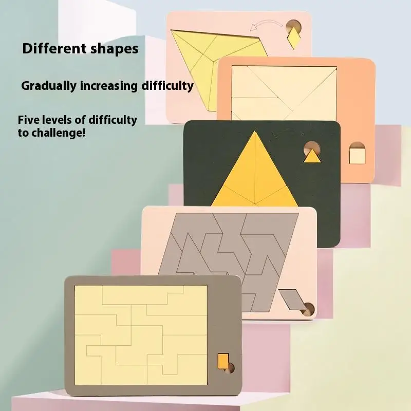 1 Zestaw Zabawek dla Dzieci Drewniane Puzzle Geometryczne Łatwe Niezwykłe Łamigłówki Rozbijające Mózg Dekompresja IQ Tangram Łamigłówki Układanki