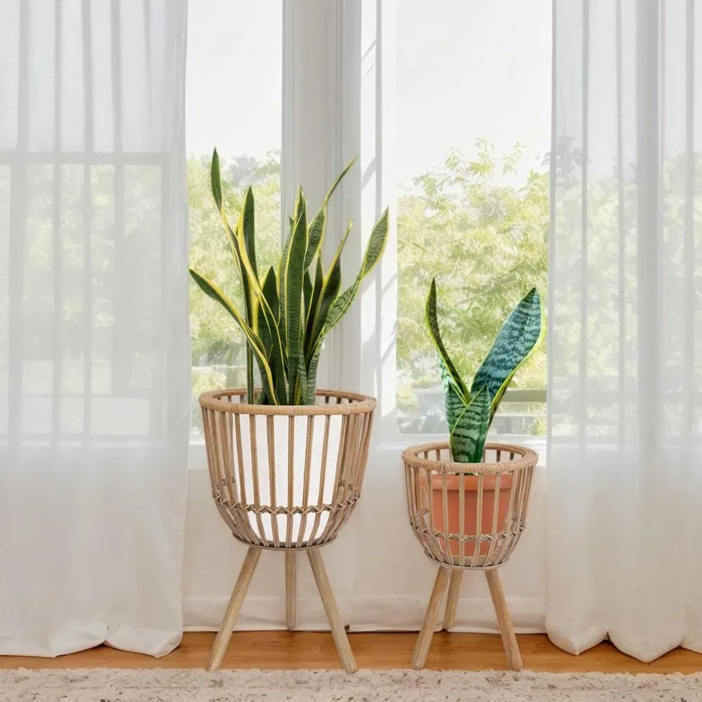 

Planter with Removable Stand, Farmhouse Rattan Plant Stand for Indoor, Living Room, Balcony, Garden, Set of 2 Planters 16", 20"