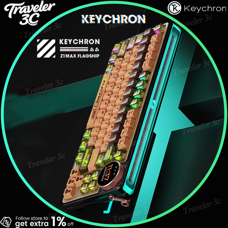 Teclado Mecânico Keychron Z1max 75% Três Modos Sem Fio Alumínio Personalizado Cyberpunk RGB Retroiluminado para Jogos Sistema Duplo