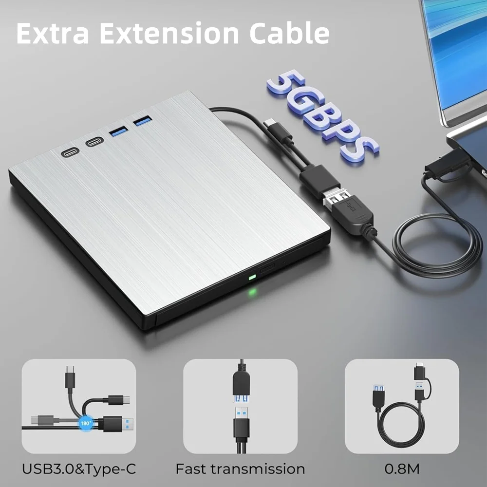 محرك بلو راي خارجي محمول موقد بلوراي USB 3.0 Type-C محركات أقراص CD/BD تدعم محرك أقراص بلوراي/DVD 100G لأجهزة الكمبيوتر المحمول ويندوز