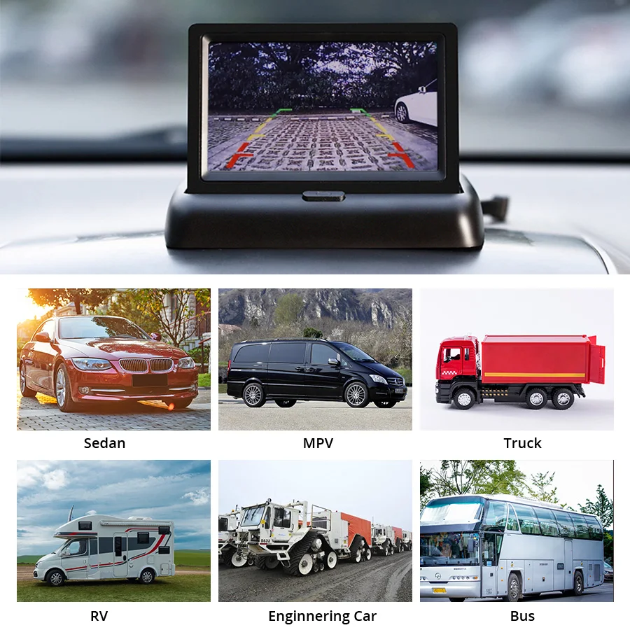 Acceo Rückfahrkamera für Autos mit 5-Zoll-Klapp-LCD-HD-Monitor, Nachtsicht-LED-Rückfahrkamera, einfache Installation, Parksystem – Detail 6