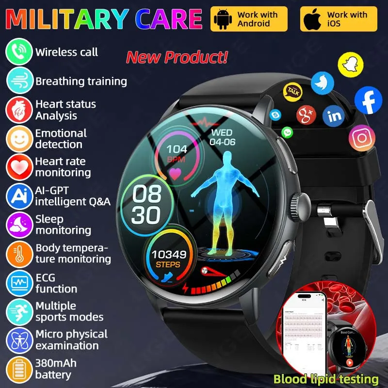 

LIGE ECG Smart Watch Women Intelligent Q&A Physical Examination Health Heart Rate Temperature Monitor Bluetooth Call Smartwatch