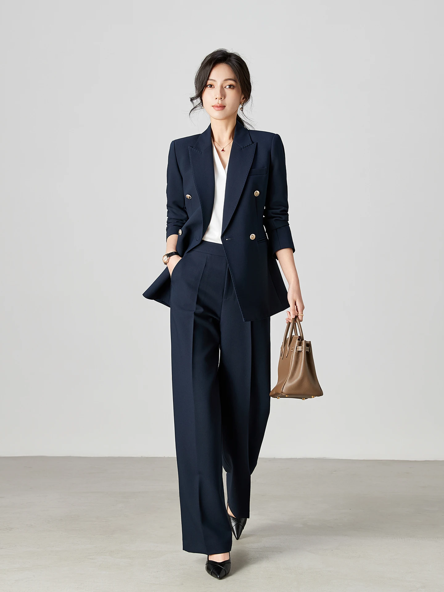 Spring 2026 Elegant Royal Blue Professional Women's Suiting Set Business Interview Workwear Polyester Blend Anti-Wrinkle