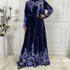 

Plus Size 4XL Elegant Women Muslim Abaya Floral Print Velvet Warm Long Maxi Dress Party Kaftan Turkey Eid Ramadan Jalabiya Gown