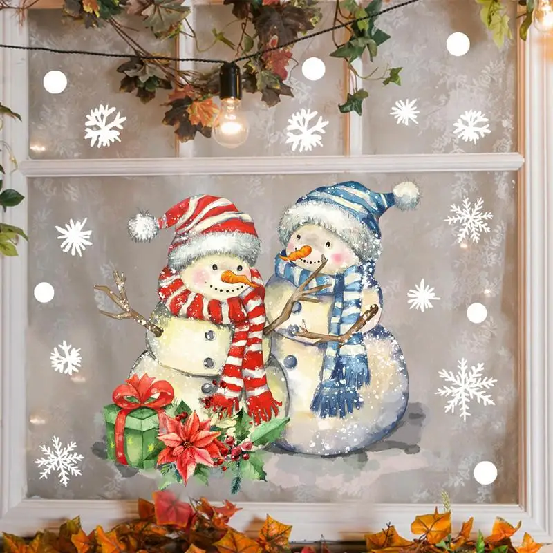 Christmas Clings For Windows Festival Decorations Window Glass Stickers For Kids Couple Family Snowflake Snowman Pattern