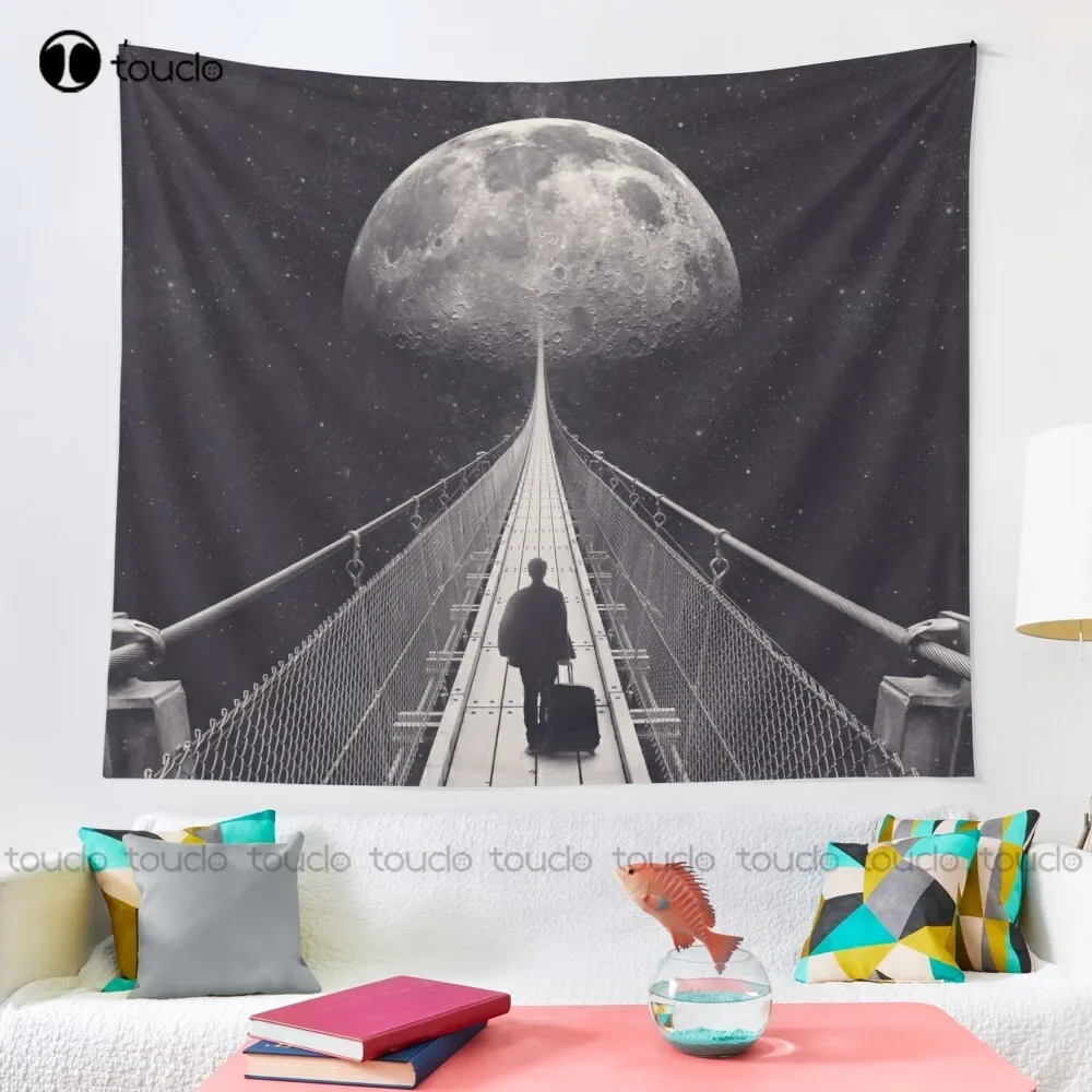 Space Trip Moon Stars Space Travel Man Surreal Tapestry New Tapestry Blanket Tapestry Bedroom Bedspread Decoration Wall Covering