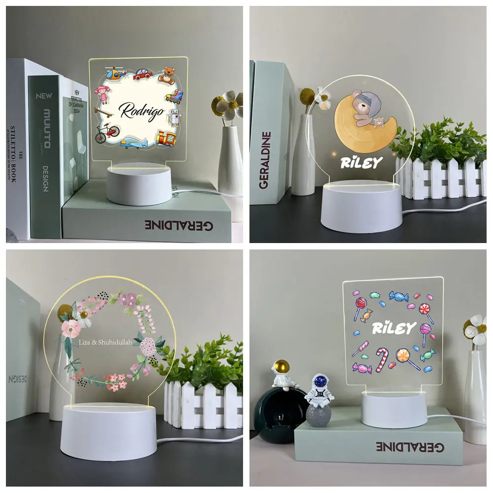 

1 PC Cartoon UV Print Custom Name Acrylic Night Lights Boys Girls Birthday Gift 3 Color Changing Lamp Table Desk Decor