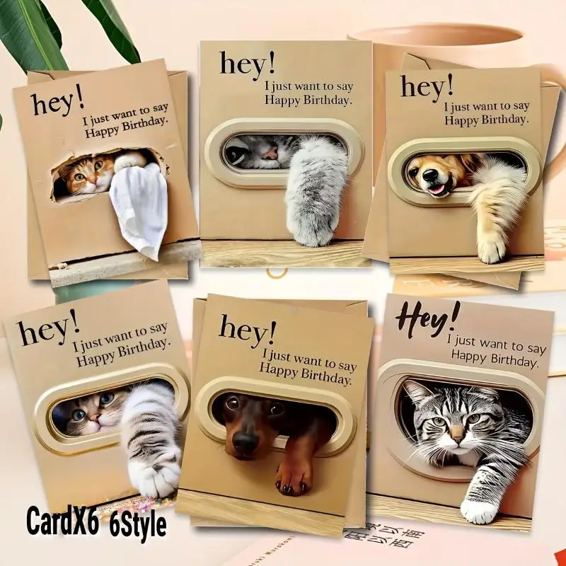【YA】12PCS Cute Cat Paw Design Birthday Cards Lovely Kitty Pattern Blank Greeting Cards for Birthday Party Invitation