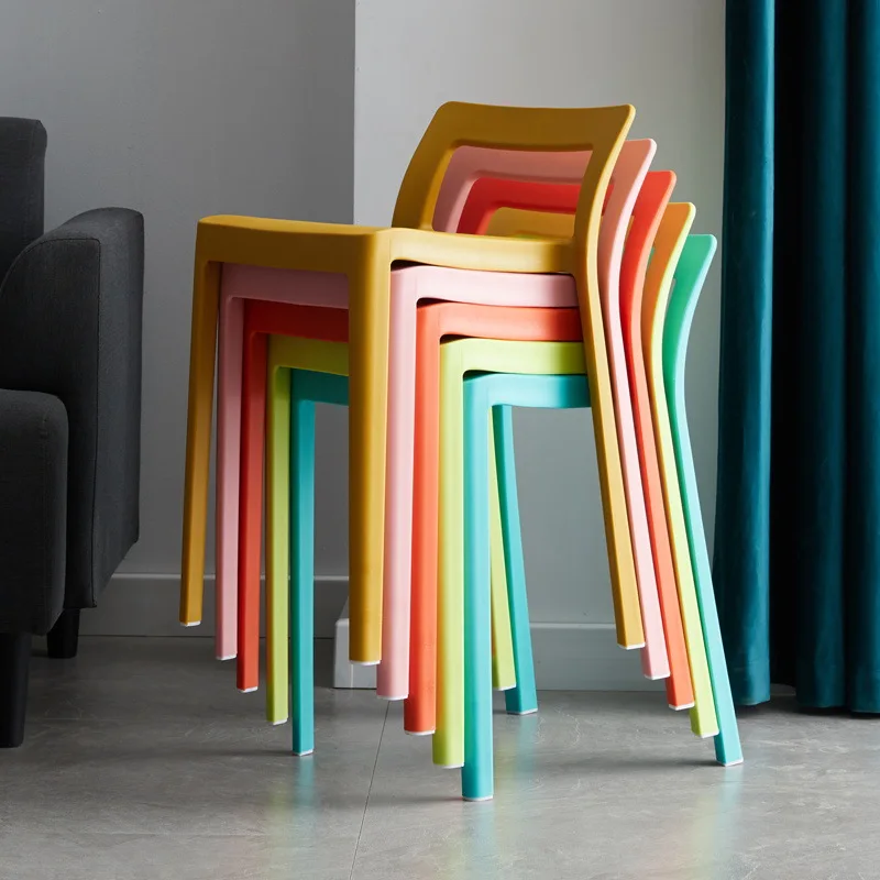 Simple Plastic Stools Household Adult Dining Chairs Restaurants Waiting Tables High Stools Hollowed Out Backrests Chairs image 5