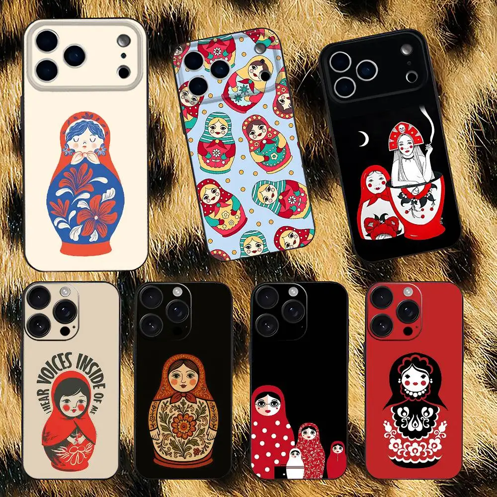 

Russian Dolls Matryoshka Phone Case For iPhone 17,16,15,14,13,12,11,Pro,XS,Max,XR,Plus,E,SE4,Mini Black Soft Cover