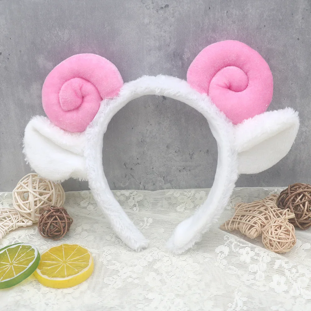 Adults Kids Plush  Sheep Animal Headbands Ears Horn for Makeup Wash Face  Birthday Party Cosplay Costume  Christmas Halloween