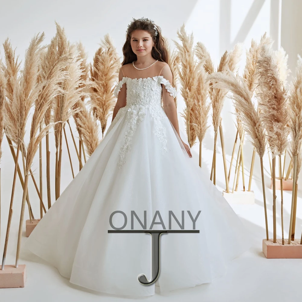 فستان فتاة الزهور من JONANY لؤلؤي فستان حفلة مخصص بدون أكتاف زهور ثلاثية الأبعاد حديثة للفتيات الصغيرات الأميرة Roupas De Florista #2