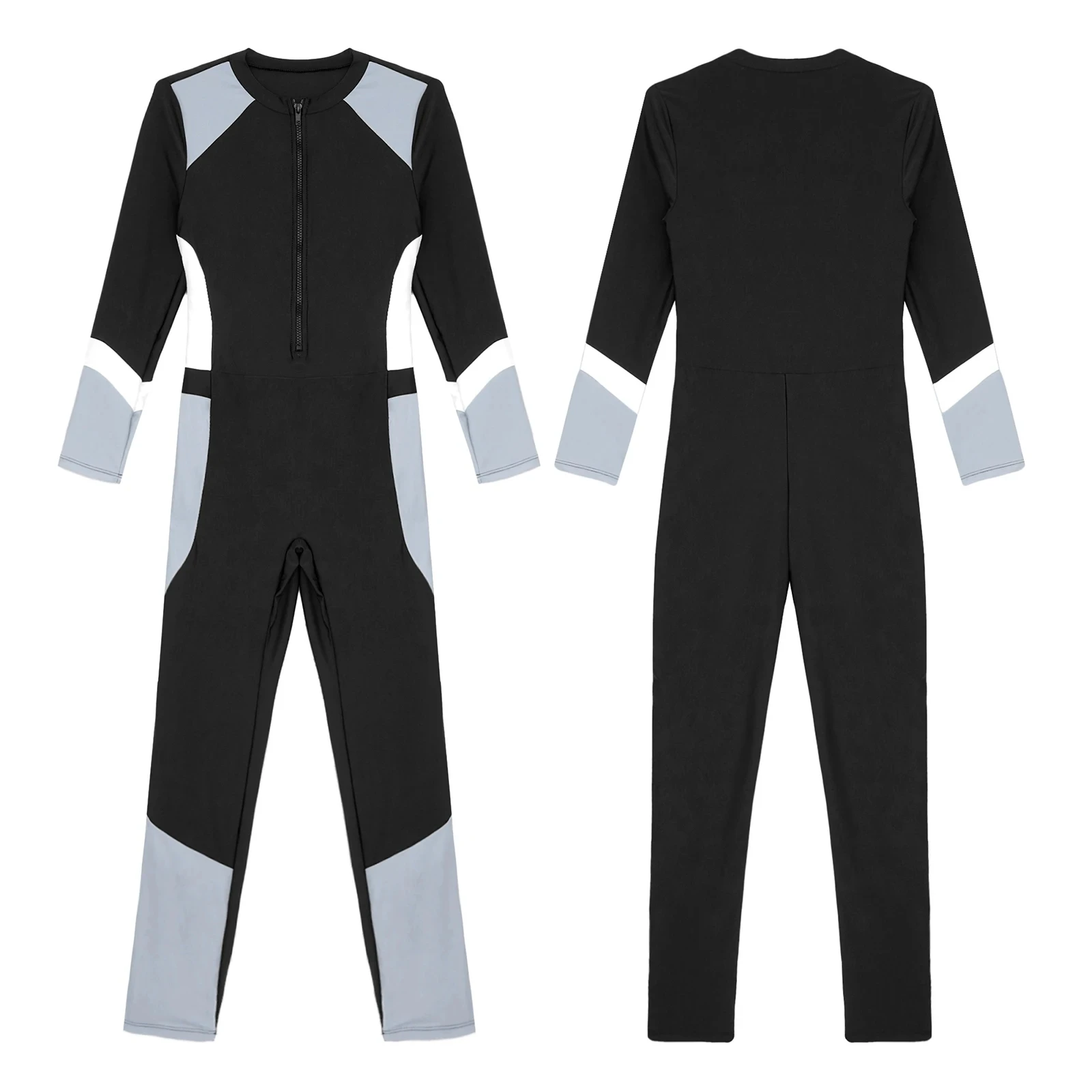 Women Summer Wetsuit Bathing Suit Athletic Swimsuit Long Sleeve Zipper One Piece Surfing Rash Guard Beachwear